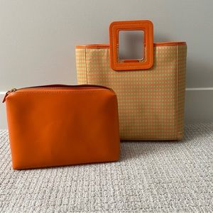 STAUD Mini Shirley Orange and Green Canvas with Leather Interior